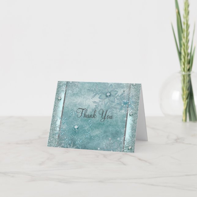 Teal Blue Snowflake Thank You Cards (Front)