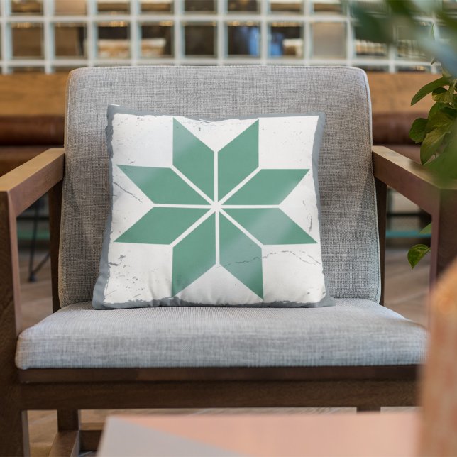 Teal Blue Snowflake Tile Board Game Distressed Throw Pillow (Creator Uploaded)