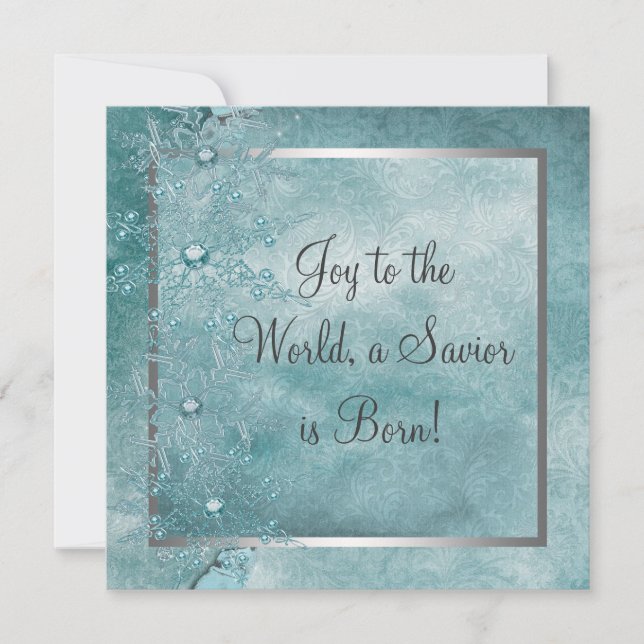 Teal Blue Snowflakes Christian Christmas Party Invitation (Front)