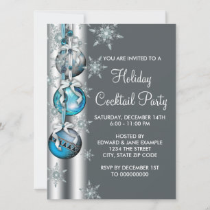 Teal Blue Snowflakes Ornaments Christmas Party Invitation