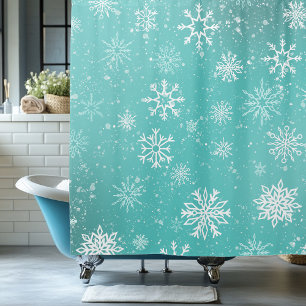 Teal Blue Snowflakes Pattern Soft Winter Frost