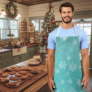 Teal Blue Snowflakes Pattern Soft Winter Frost Apron