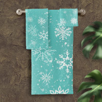 Teal Blue Snowflakes Pattern Soft Winter Frost