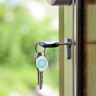 Teal Blue Snowflakes Pattern Soft Winter Frost Keychain