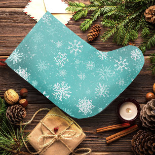 Teal Blue Snowflakes Pattern Soft Winter Frost Large Christmas Stocking