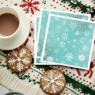 Teal Blue Snowflakes Pattern Soft Winter Frost Napkin