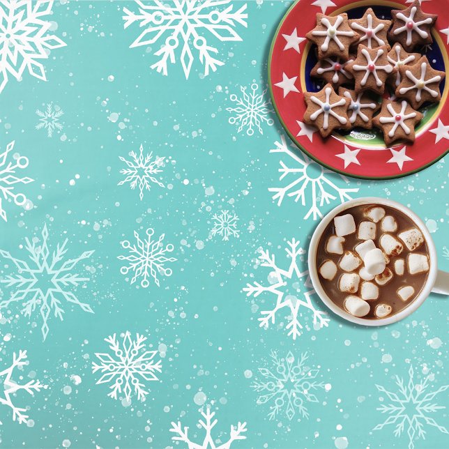 Teal Blue Snowflakes Pattern Soft Winter Frost Tablecloth (Creator Uploaded)