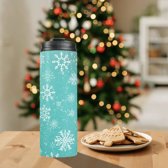 Teal Blue Snowflakes Pattern Soft Winter Frost Thermal Tumbler (Creator Uploaded)