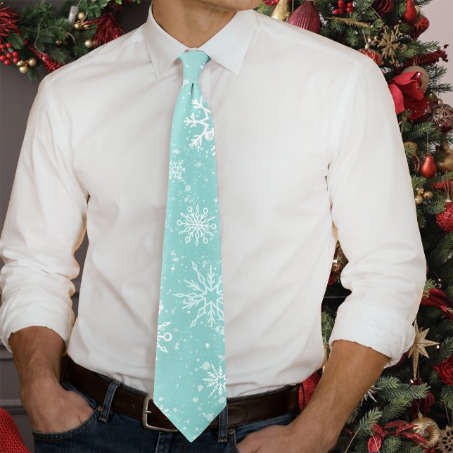 Teal Blue Snowflakes Pattern Soft Winter Frost Tie (Creator Uploaded)