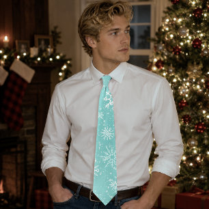 Teal Blue Snowflakes Pattern Soft Winter Frost Tie