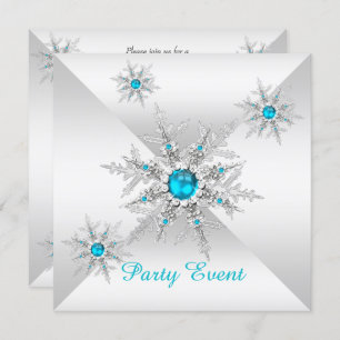 Teal Blue Snowflakes Winter Wonderland Party Invitation