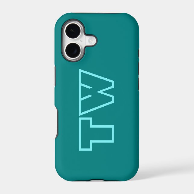 Teal Blue Solid Colour | Minimalist Monogram (Back)