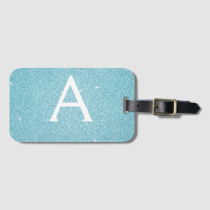 Teal Blue Sparkle Glitter Monogram Name Luggage Tag