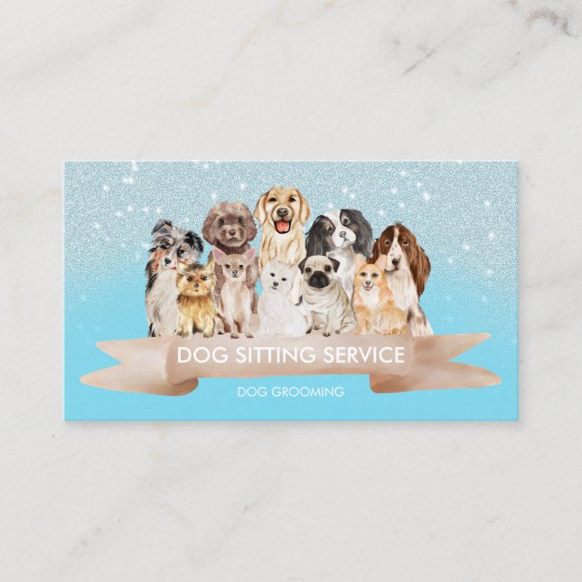 Teal Blue Sparkle Petsitter Dog Groomer Business Card (Front)