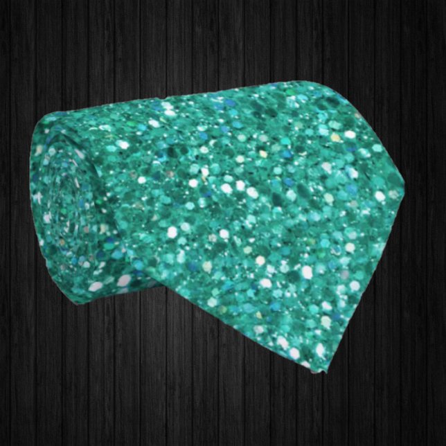 Teal Blue Sparkles Faux Glitter Fancy Luxury  Tie (Creator Uploaded)
