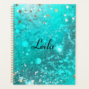 Teal Blue Sparkly Glitter Name Aqua  Planner