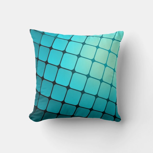 Teal Blue Square Tiles Pattern Throw Pillow (Front)