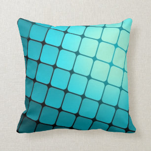 Teal Blue Square Tiles Pattern Throw Pillow
