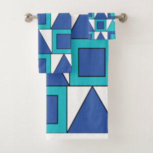 Teal Blue Square Triangle Geometric Bath Towel Set