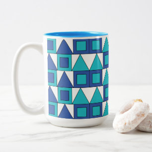 Teal Blue Square Triangle Geometric  Two-Tone Coffee Mug