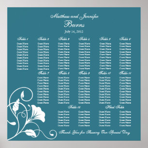 Teal Blue Square Wedding Reception Seating Chart