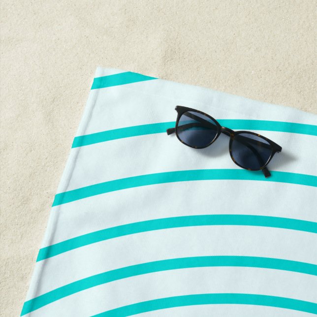 Teal Blue Striped Beach Towel - Choose Colours (In Situ)
