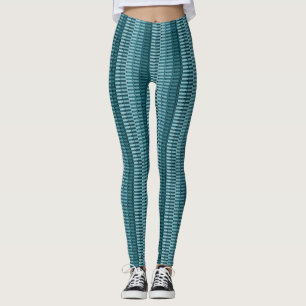 Teal Blue Stylish Modern Abstract Stripe Pattern Leggings