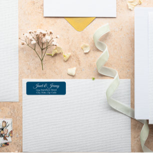 Teal Blue Stylized Names Wedding Address