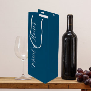 Teal Blue Stylized Script Maid of Honour Wine Gift Bag