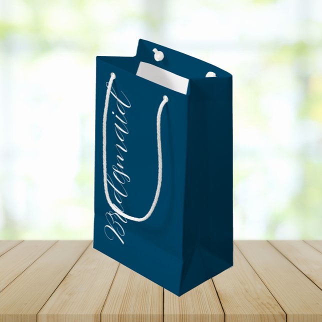 Teal Blue Stylized Script Wedding Bridesmaid Small Gift Bag (In Situ)