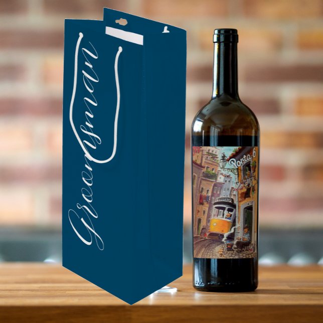 Teal Blue Stylized Script Wedding Groomsman Wine Gift Bag (In Situ)