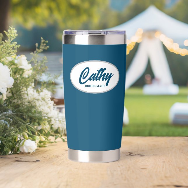 Teal Blue Stylized Wedding Bridesmaid Insulated Tumbler (Wedding (Rotated))