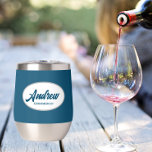 Teal Blue Stylized Wedding Groomsman Name<br><div class="desc">Gift your wedding groomsman with this trendy and personalized, stainless steel wine tumbler with his name in stylized script inside a white, oval design. Background colour and script is a teal blue colour. Personalize your wine tumbler by editing and replacing name with desired name. Available in many, popular wedding colour...</div>