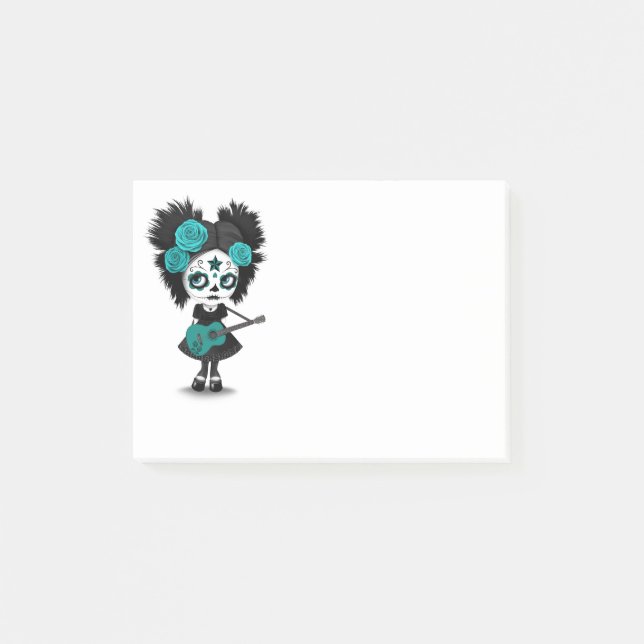 Teal Blue Sugar Skull Girl Playing the Guitar Post-it Notes (Front)