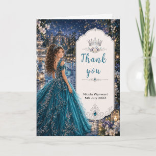 Teal Blue Sweet 16 Princess Ball Thank You Card