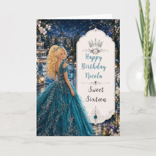 Teal Blue Sweet 16 Princess Garden Card