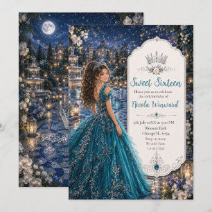 Teal Blue Sweet 16 Princess Garden Invitation