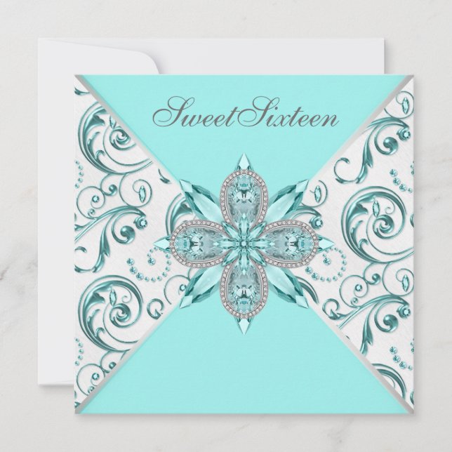 Teal Blue Sweet Sixteen Birthday Party Invitation (Front)