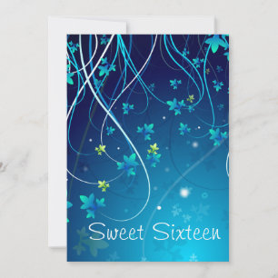 Teal Blue Swirls Sweet Sixteen Party Invitation