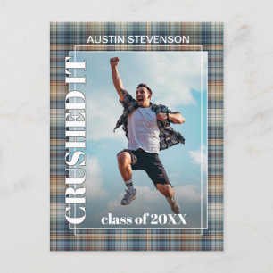 Teal Blue Tartan Plaid Graduation Announcement Postcard