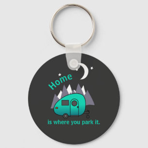 Teal Blue Teardrop Camper Trailer Button Keychain