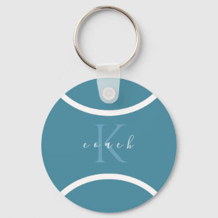 Teal Blue Tennis Ball & Initial Monogrammed Coach  Keychain