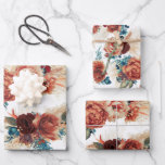 Teal Blue Terracotta Floral Pampas Grass Botanical Wrapping Paper Sheet<br><div class="desc">Pampas grass and terracotta teal blue flowers pattern wrapping papers</div>