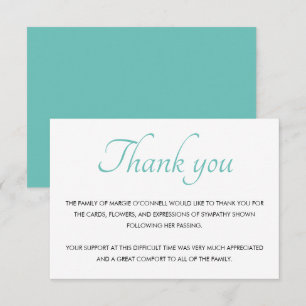 Teal Blue Thank You Funeral Memorial Service  Card