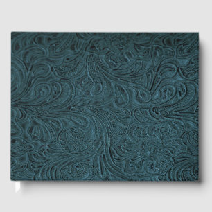Teal Blue Tooled Leather (Faux) Guest Book