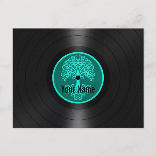 Teal Blue Tree of Life Personalized Vinyl Record Postcard (Front)