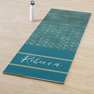 Teal Blue Tribal Monogram Name Yoga Mats