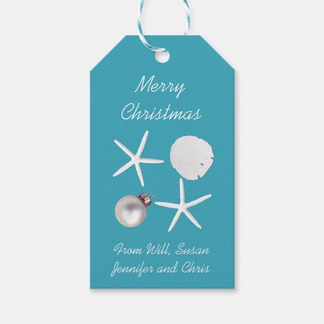 Teal Blue Tropical Holiday Gift Tags (Front)