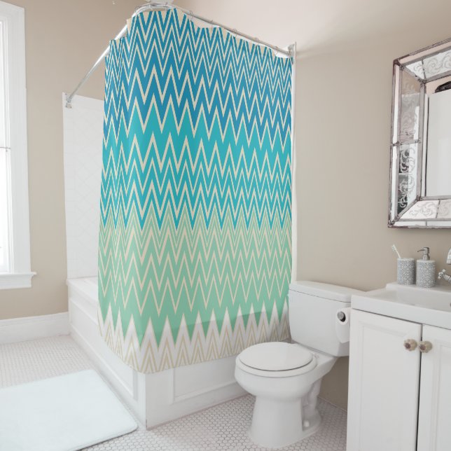 Teal Blue, turquoise and Green Zigzags   (In Situ)