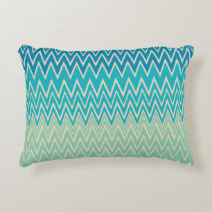 Teal Blue, turquoise and Green Zigzags  Accent Pillow